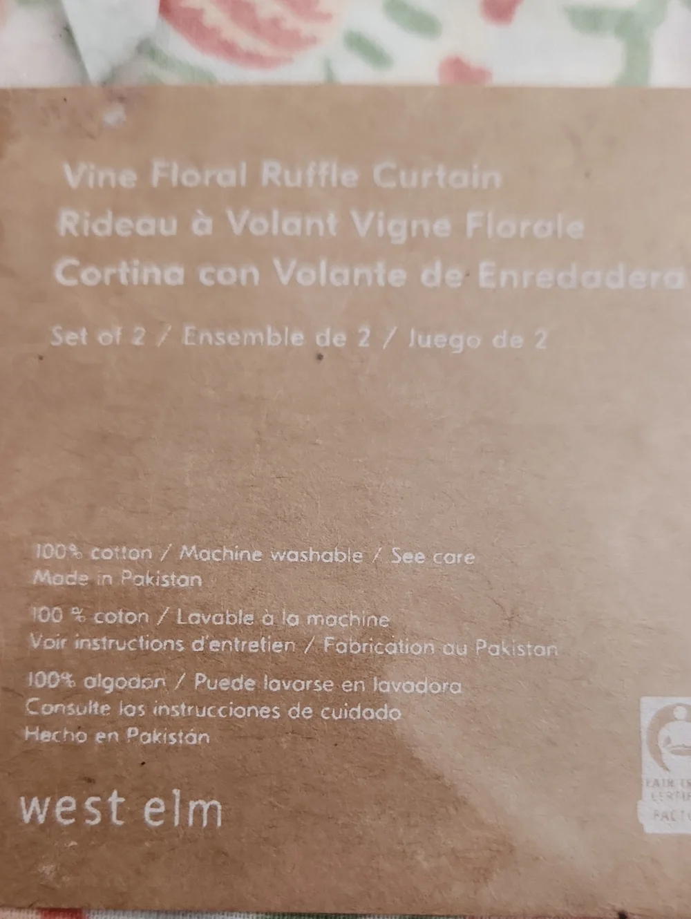 West Elm Vine Floral Ruffle Panel Curtain in Coral and Green set of 2 48